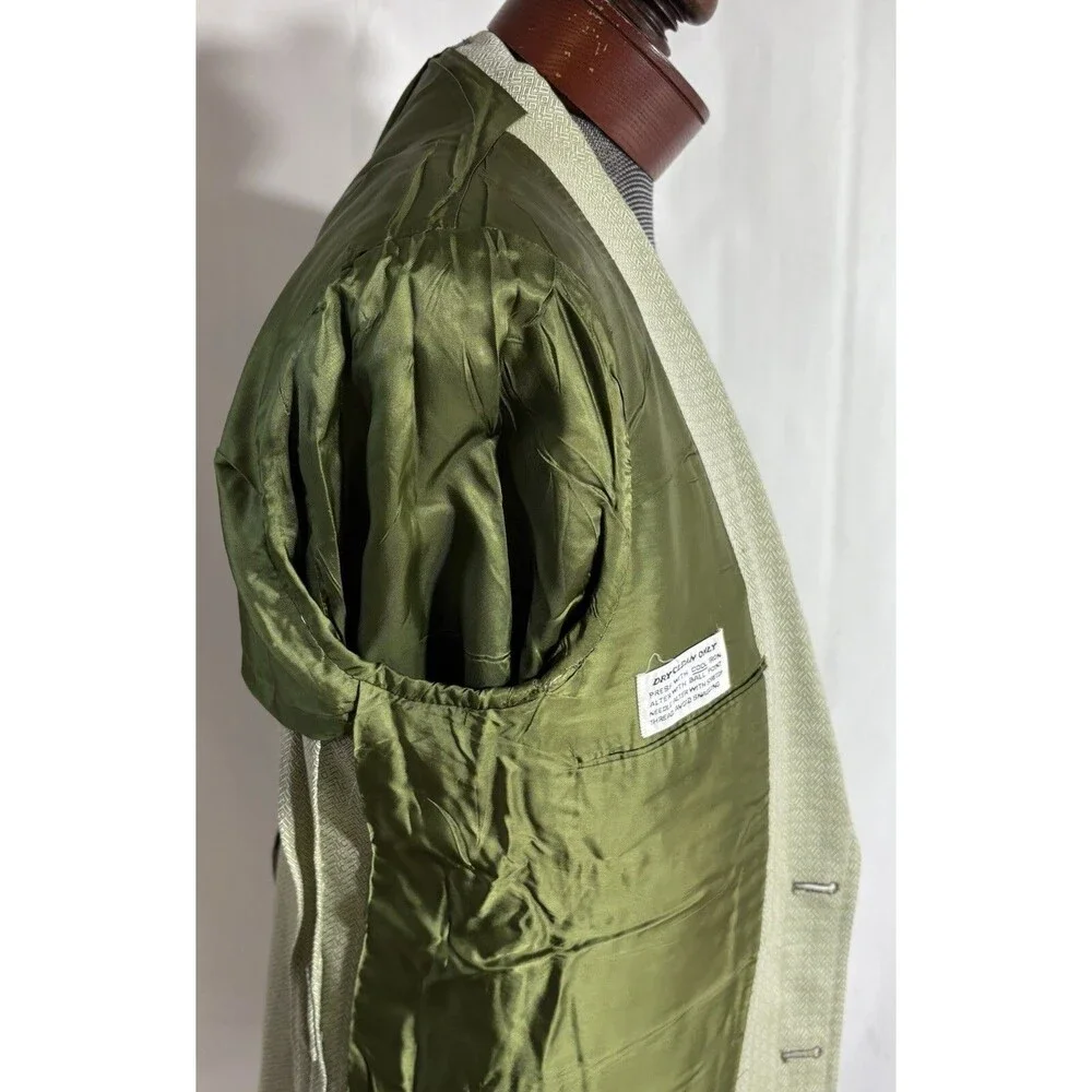 Vtg Men’s 40R Sport Coat Jacket Blazer Green Polyester Belted Textured Western
